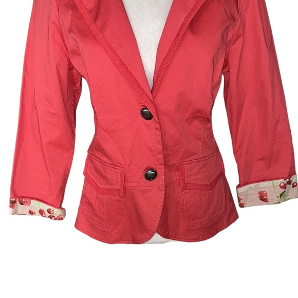 NEW Anthropologie Nick & Mo Coral Fitted Pleated Peplum Back Blazer - M - Picture 3 of 11